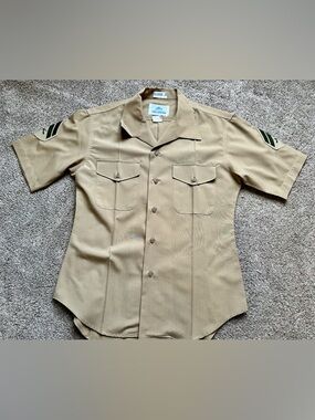 USMC Uniform Shirt Sz 16 1/2 Marines Khaki Charlie Uniform Short Sleeve Shirt